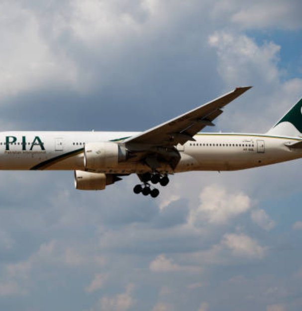 LONDON / UNITED KINGDOM - JULY 14, 2018: PIA Pakistan International Airlines Boeing 777-200 AP-BGL passenger plane landing at London Heathrow Airport